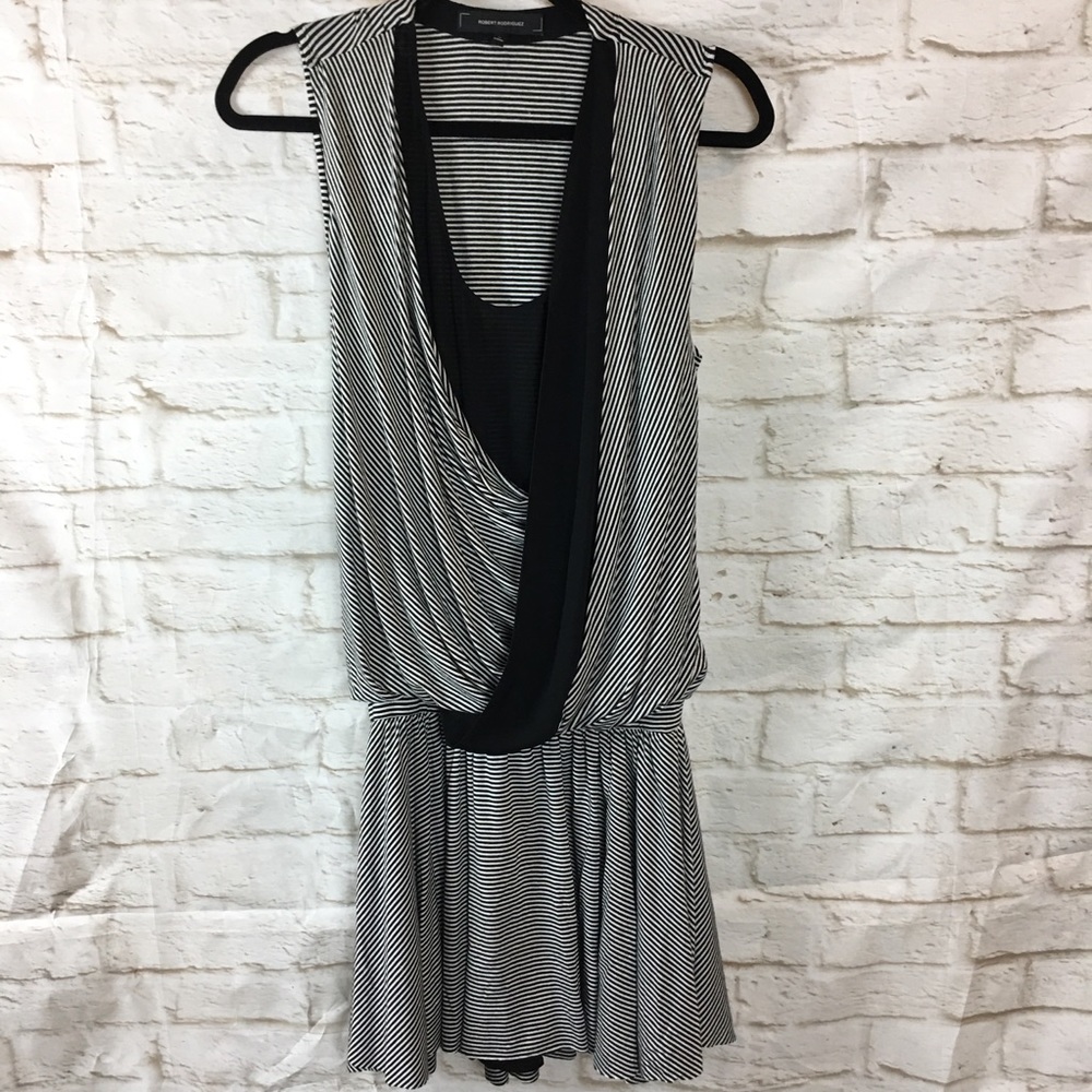 Robert Rodriguez Black White Faux Wrap Dress Sm